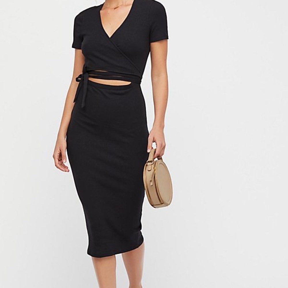 Free People Black Vroom Vroom wrap midi dress, XS